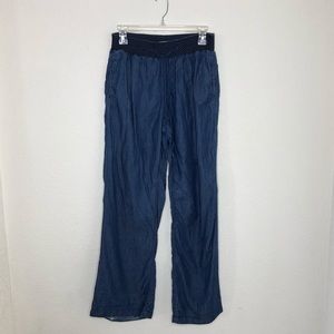 Elastic Waist Faux Denim Wide Leg Pants